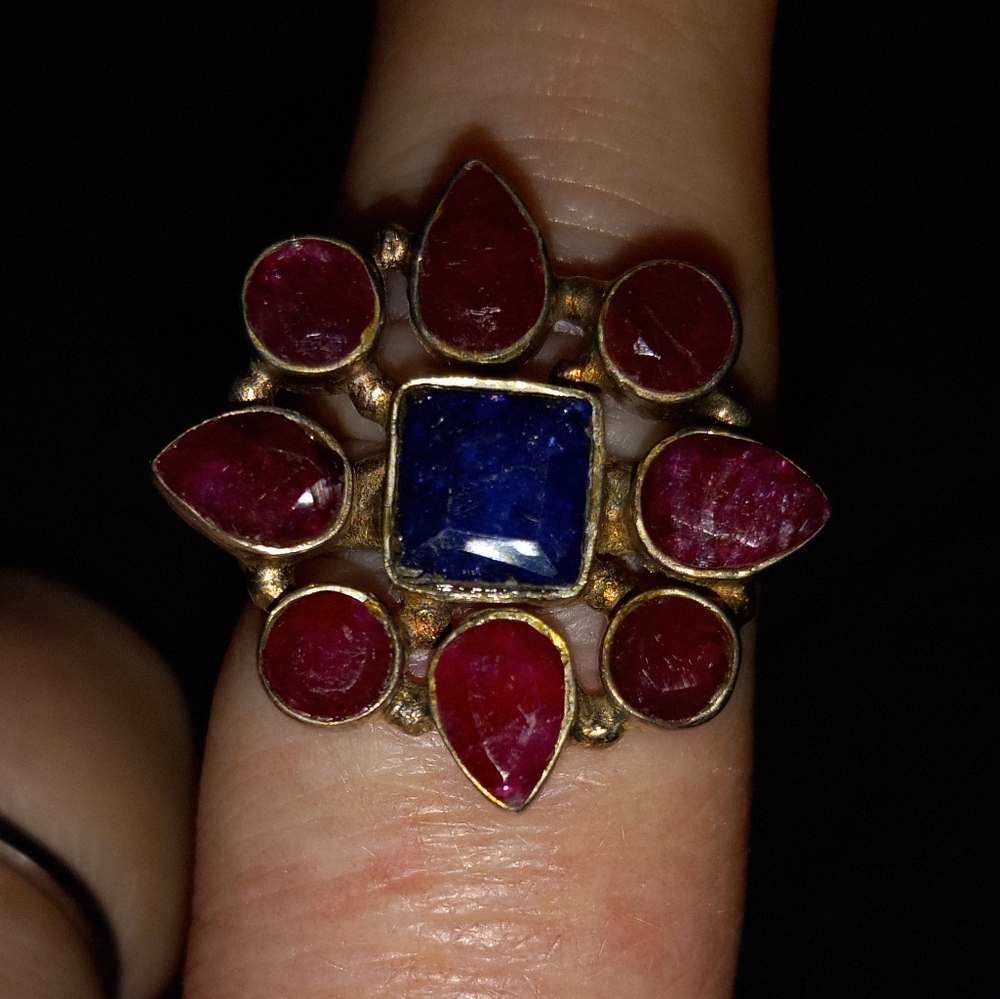 Sterling Silver 925 Ruby and Sapphire Ring 7
